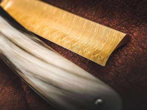 Böker Manufaktur Solingen Rasiermesser Mit Anderem Kopf<Damast Gold Horn